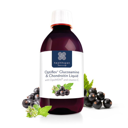 Healthspan Optiflex Glucosamine & Chondroitin Liquid, 2 x 300ml, Blackcurrant Flavour