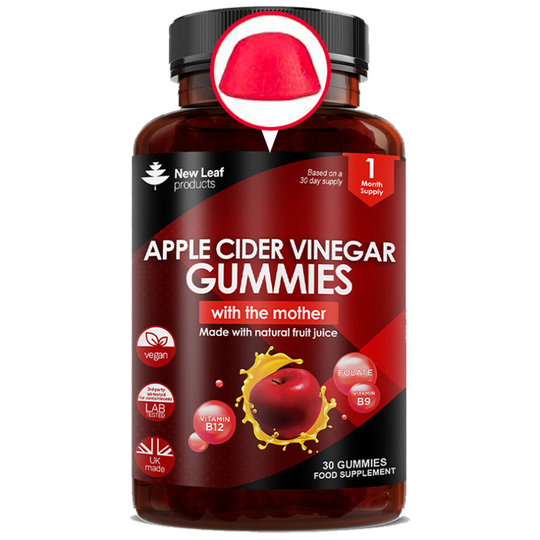 Apple Cider Vinegar Gummies Vegan, Vitamin B12 Folate (1 Month Supply)