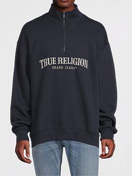 True Religion Embroidered Arch Logo Quarter Zip Sweat Top - Navy