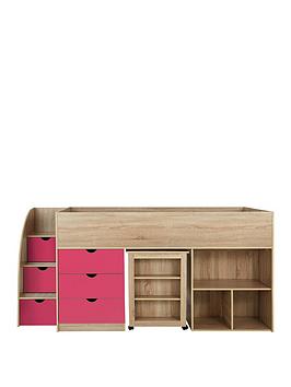 Very Home Mico Mid Sleeper Bed With Pull-Out Desk And Storage - Oak Effect/Pink - Mid Sleeper With Standard Mattress