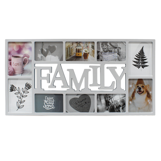 (Grey) 3D Family 10 Photo Frame Collage Aperture Black White Picture Wall Hanging Album