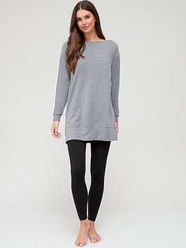 V By Very Fleece Side Split Tunic And Legging Lounge Set - Grey/Black