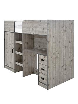 Very Home Jackson High Sleeper With Storage And Mattress Options (Buy And Save!) - Weathered Grey - Bed Frame With Premium Mattress