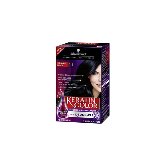 Schwarzkopf Keratin Color Anti-Age Hair Color Cream, 1.1 Midnight Black (Packaging May Vary)