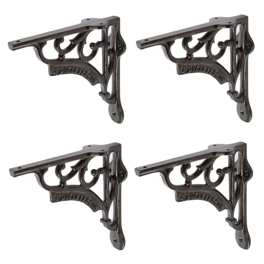 4x Black 150mm Ornate Iron Shelf Bracket - Cast Iron Antique Heavy Duty Wall Storage Brackets - by Hammer & Tongs