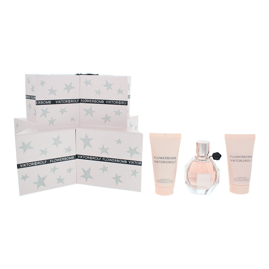Viktor & Rolf Flowerbomb 3 Piece Gift Set: Eau De Parfum 50ml - Body Lotion 50ml - Shower Gel 50ml
