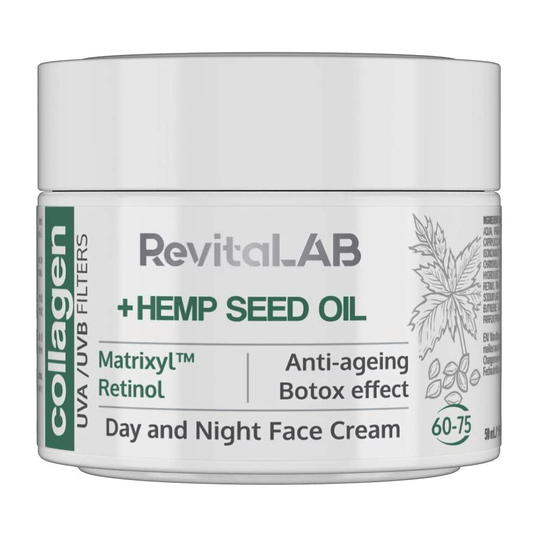 RevitaLAB Day and Night Collagen Anti-Ageing Moisturiser, Enriched with Hyaluronic Acid, Matrixyl® 3000, Hemp Seed Oil and a UVA/UVB Filter, for Ages