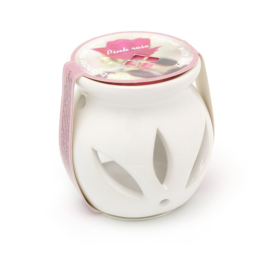 Ceramic Oil Burner With Scented Wax Melt Included | Tealight Candle Holder Essential Oil Fragrance Burner | Aromatherapy Lamp - Pink Rose
