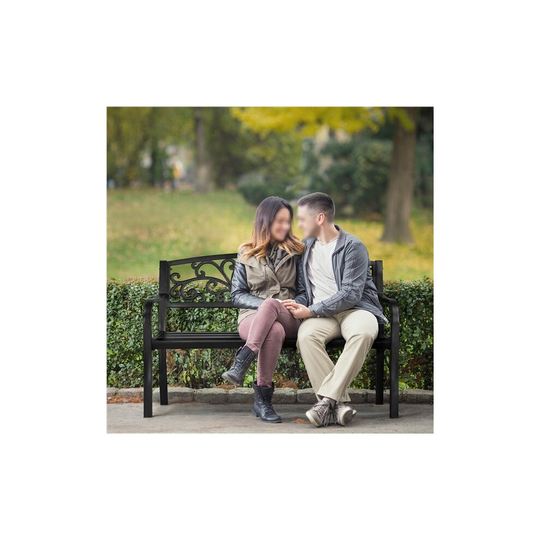Yaheetech Outdoor Bench Garden Metal Bench Cast Iron Bench, Black