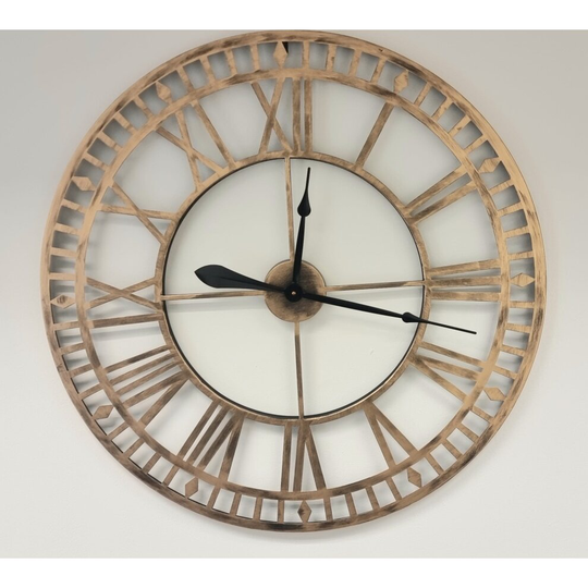 LARGE GOLD GARDEN 80CM WALL CLOCK BIG ROMAN NUMERALS GIANT OPEN FACE METAL