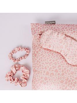Rest Easy Sleep Better 4-Piece Satin Sleep Set - Leopard Pink
