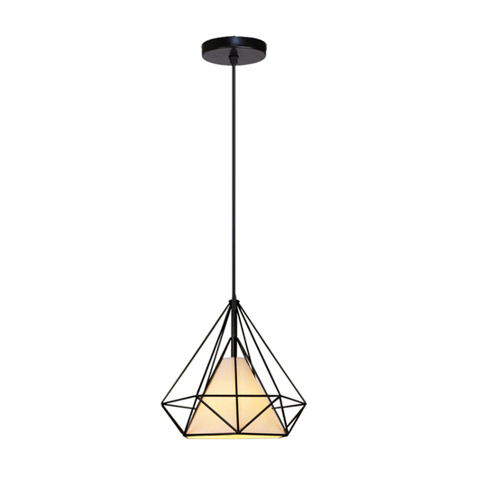 Retro Pendant Light Creative 20CM Diamond Cage Chandelier E27 Bulb Industrial Hanging Light Vintage Metal Iron Pendant Light- Black