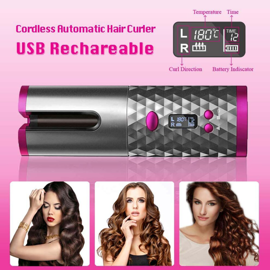 Auto-Rotating Wireless Ceramic Curling Iron Wand Automatic Hair Curler
