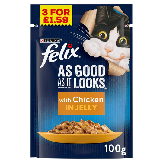 Felix Original Cat Pouches Chicken In Jelly 100g (20 Pouches)