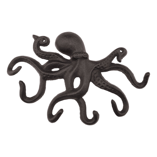 Octopus Coat Hook Holder with 6 Tentacles Hooks Cast Iron Wall Mounted Brown