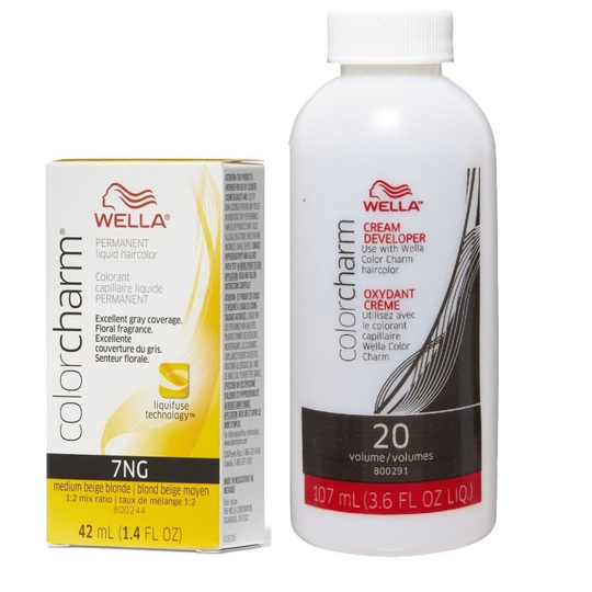 (7NG + Developer (Vol. 20) 3.6oz) Wella Color Charm Haircolor 7NG Medium Beige Blonde