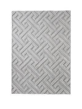 Carved Greek Key Grey Rug