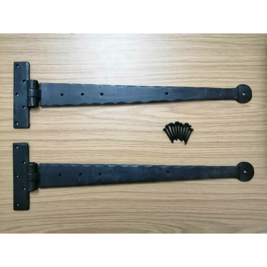 18 inch Penny Hand Forged Iron Tee Hinge Pair Strap T Hinge BEESWAX UK