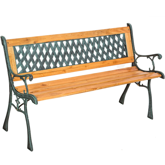tectake Garden bench Tamara made of wood and cast iron - wooden bench, wooden garden bench, outdoor bench - brown