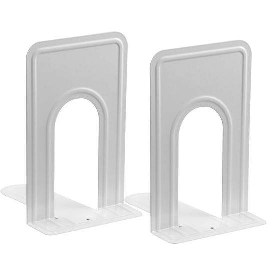 (White) Pair of Heavy Duty Metal Bookend Book End Stand Support Office Stationery School