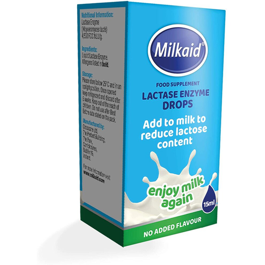 Milkaid Lactase Enzyme Drops for Lactose Intolerance Relief | Prevents Gas Bloating & Diarrhoea | Fast Acting Dairy Digestive Supplement | Gluten Free