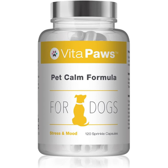 Pet Calm Formula for Dogs by VitaPaws | 120 Sprinkle Capsules | Supports Relaxation in Dogs | Manufactured in The UK.