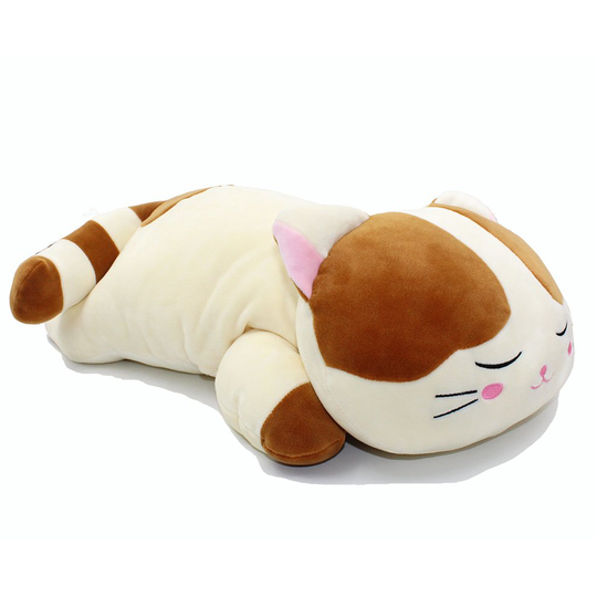 Sleeping Cat Hugging Pillow Stuffed Animals Plush Soft Toy Brown 23.5"