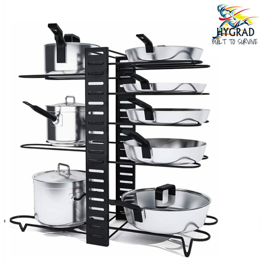 8 Tier Adjustable Cabinet Organiser Pots & Pans Dishes Organiser Stand Cupboard