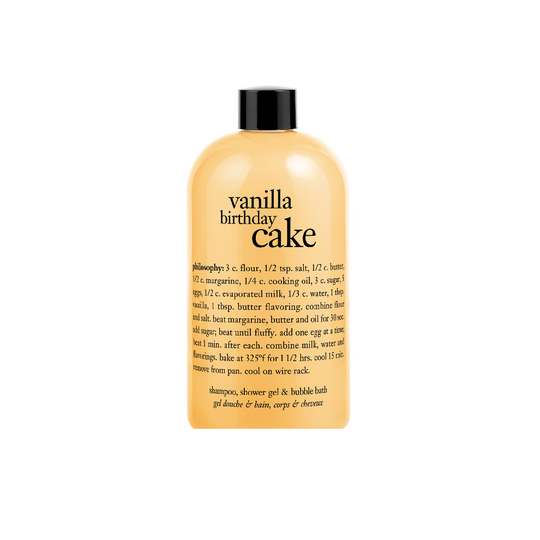 Philosophy Vanilla Birthday Cake - 480ml Shampoo,Shower Gel and Bubble Bath.