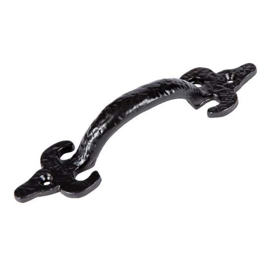 Black 155mm Antique Fleur De Lis Door Handle - Cast Iron Antique Cupboard Cabinet Pull Lever - by Hammer & Tongs