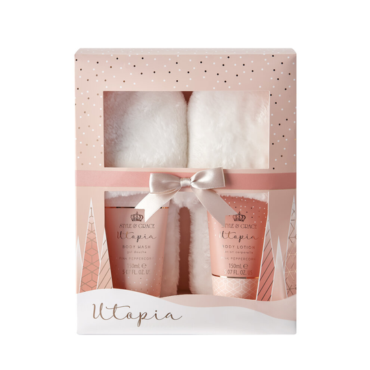 Style & Grace Utopia Fluffy Slipper Set 150ml Body Wash, Body Lotion