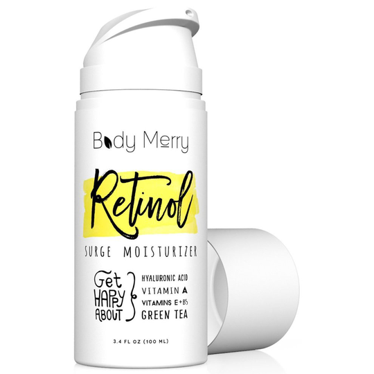 Body Merry Retinol Cream & Moisturizer for Face, Body & Eyes w Hyaluronic Acid for Anti Aging, Wrinkles & Acne; Use Day or Night! 3.4 oz