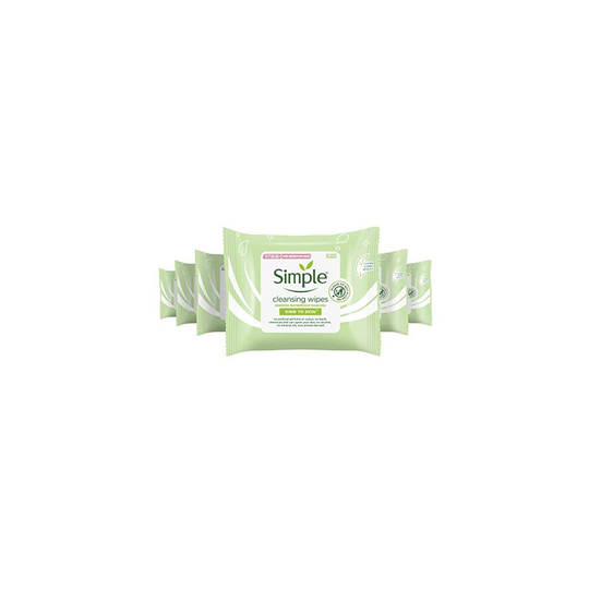 Simple Kind to Skin - Facial Wipes for sensitive skin with Glycerin, Vitamin E,and Vitamin B5 -25 pc pack of 6