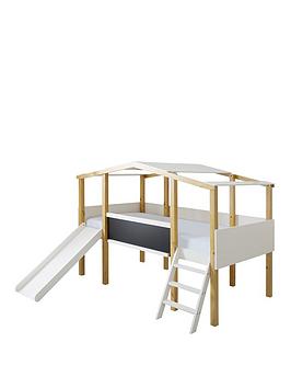 Very Home Pixie Mid Sleeper Bed with Slide and Chalkboard with Mattress Options (Buy and SAVE!) - Bed Frame Only, White
