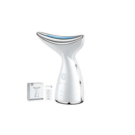 (8822 White) Neck Face Beauty Device 3 Colors LED Photon Therapy Skin Tighten Reduce Double Chin Anti Wrinkle Remove Skin Care Tools
