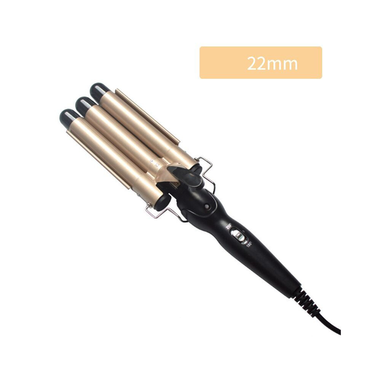 (Gold, 22mm) Hair Salon Ceramic 3 Barrel Hair Wave Waver Curling Iron Hair Curler Wand
