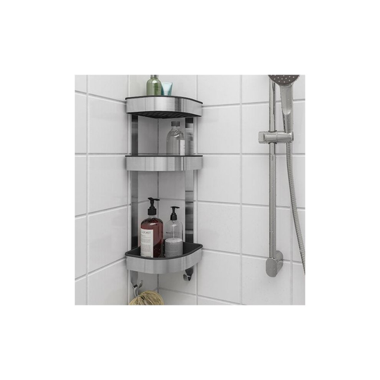 Ikea BROGRUND Shower Rack Stainless Steel 3 Tier Bathroom Corner Wall Shelf