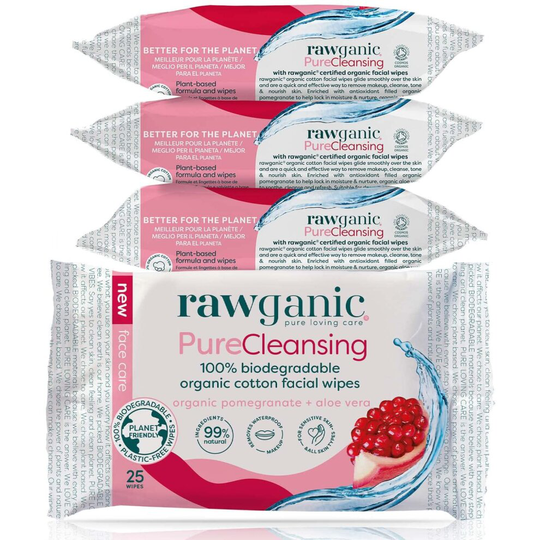 (Set of 4) RAWGANIC Pure Cleansing Anti-aging Facial Wipes