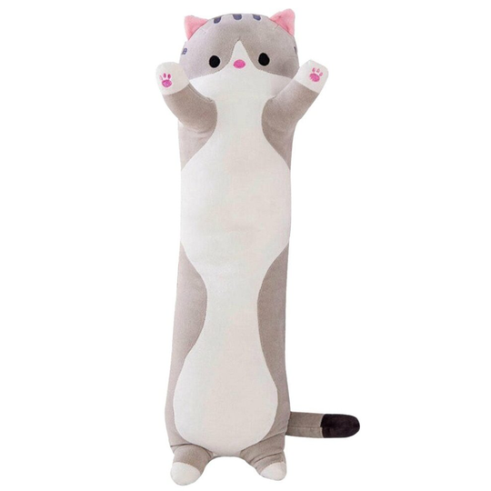 (Gray, CN) Comfort Soft Stuffed Sleeping Pillow, Long Cotton Cat Doll Plush Toy, Cartoon Animal Giant Stuffed,