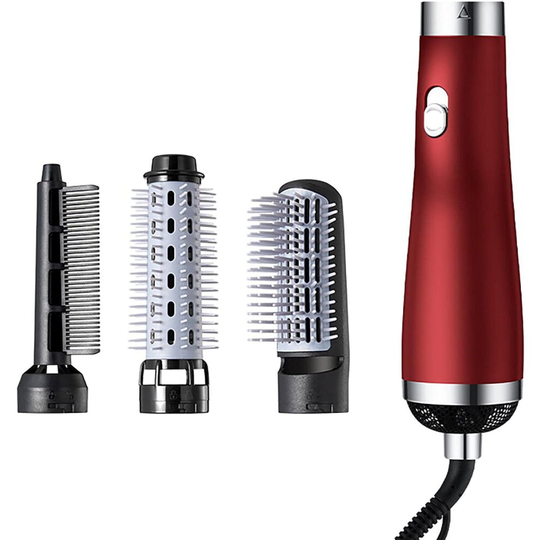 (Red) 3in1 One-Step Hair Blow Dryer & Volumizer Straightener Curler Comb Hot Air Brush