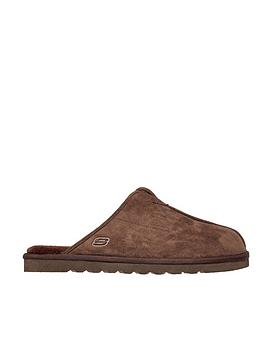 Skechers Renten Palco Open Back Slide With Faux Fur Lining Slipper - Chocolate, Choco, Size 7, Men