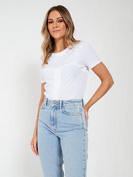 Everyday Ruched Detail T-Shirt - White, White, Size 6, Women