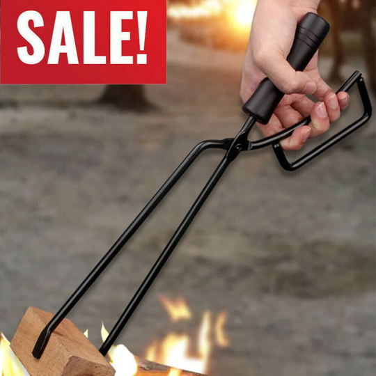 42.5cm Cast Iron Heavy Duty Fire Tongs Campfire Wood Log Grabber Tool