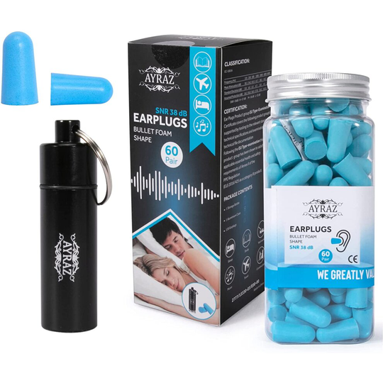 Ear Plugs AYRAZ 38 dB Noise Cancelling Ear Plugs for Sleep 60 Pairs - Soft Reusable Comfortable Silicone with Highest SNR One Size Fits All