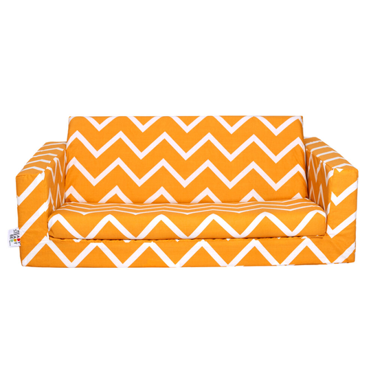 (Zigzag) Children's Fold Out Foam Sofa Bed | Hand Drawn Print Lounger Seat | Soft Comfortable Relaxing Kid's Furniture