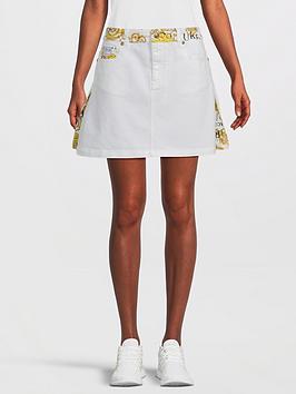 Versace Jeans Couture Baroque Print Denim Mini Skirt - White