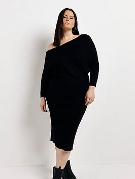 Ri Plus Plus Off Shoulder Relaxed Dress - Black