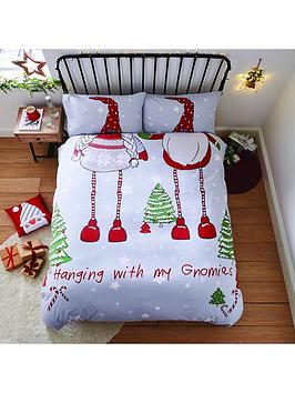 Catherine Lansfield Hanging With My Gnomies Christmas Duvet Cover Set - Red