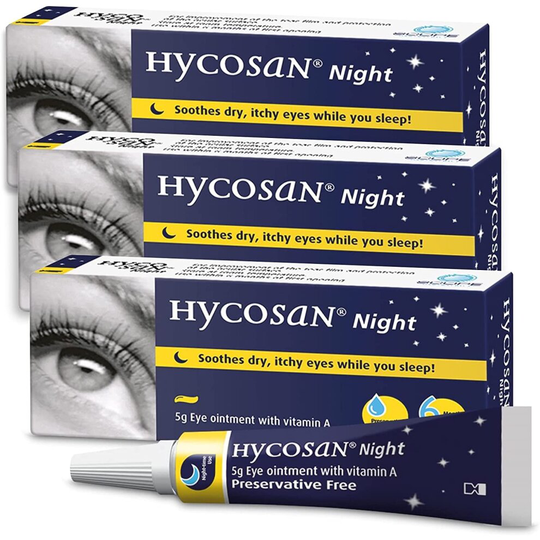Hycosan Night - Triple Pack - Preservative and Phosphate Free Eye Ointment to Sooth Dry, Itchy Eyes While You Sleep - 3x5g