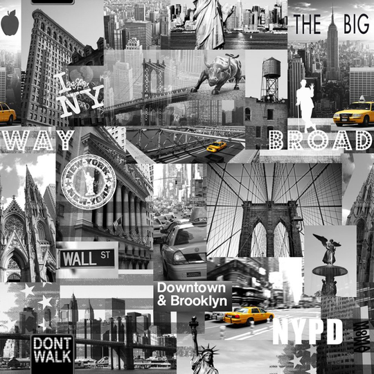 Muriva Big Apple New York City Wallpaper Black / Grey / Yellow